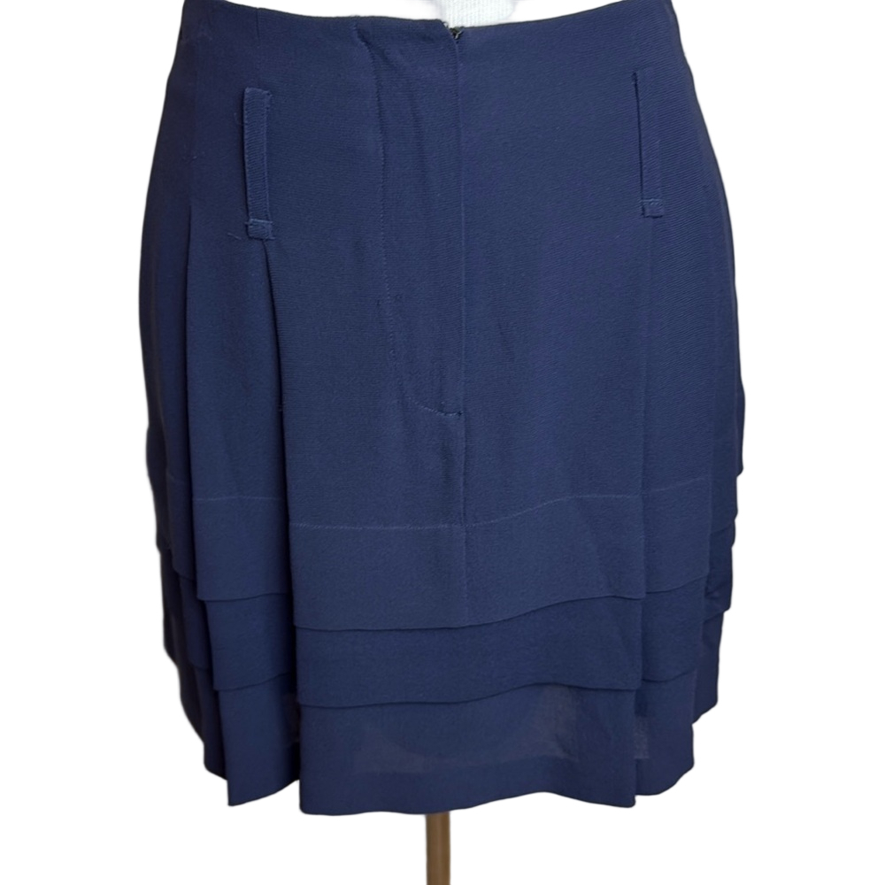 Balenciaga Navy Silk Ruffled Layered Skirt Size 6
